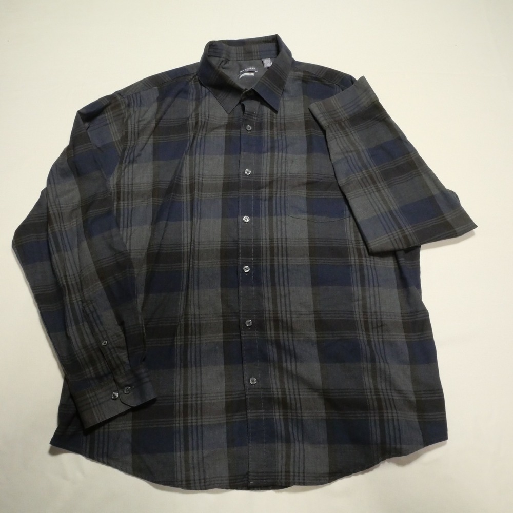 Van Heusen Flex Mens XXL Classic Fit Plaid Button Down Shirt Blue Gray Stretch